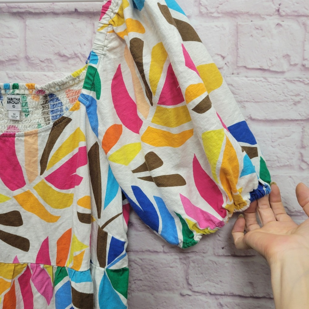 Tabitha Brown Target Tropical Smock Mini Dress 1X Pocket Boho Artsy Resortwear‎ - Picture 5 of 10